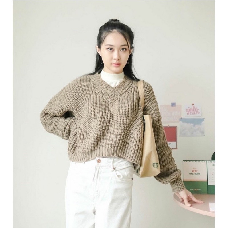 HANNA SWEATER CROP TOP SIDO BOLONG NARA KNIT / OVERSIZED SWEATER / RAJUT TEBAL LENGAN PANJANG