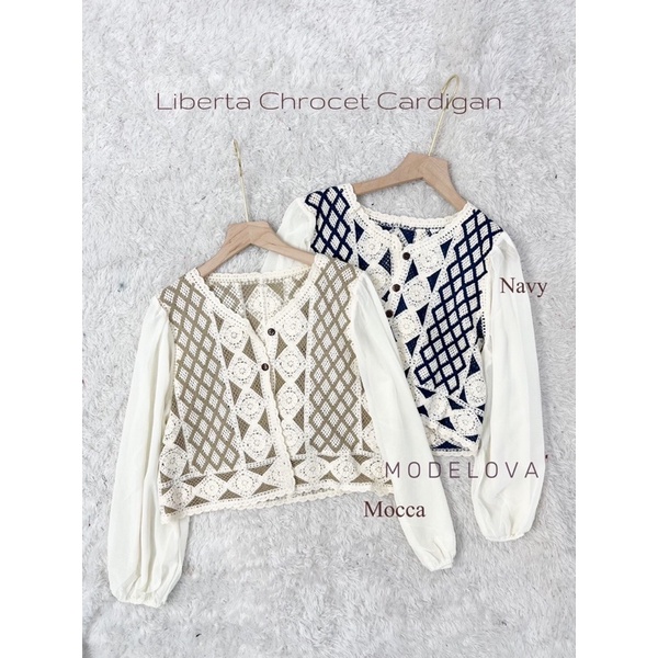 MDLV ~ 67110# Liberta Crochet Cardigan Atasan Blouse Import