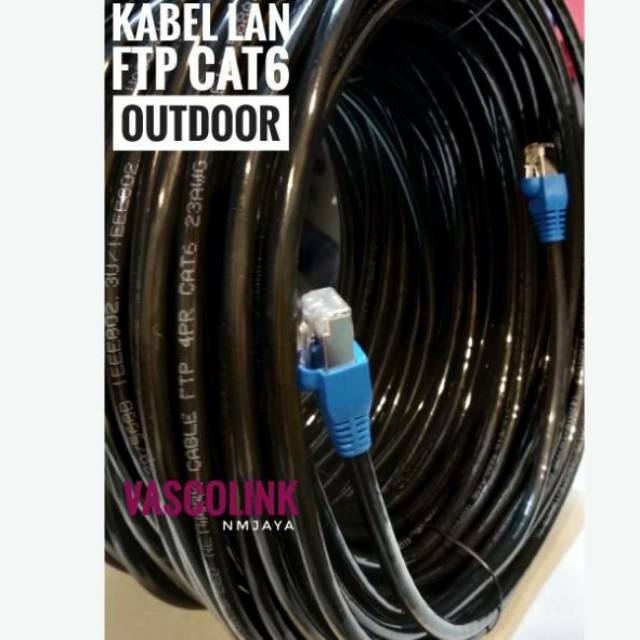 Kabel Lan Outdoor 15 Meter FTP CAT6 Siap Pakai sudah dicrimping rj45 besi dan plugbooth Vascolink Warna Hitam