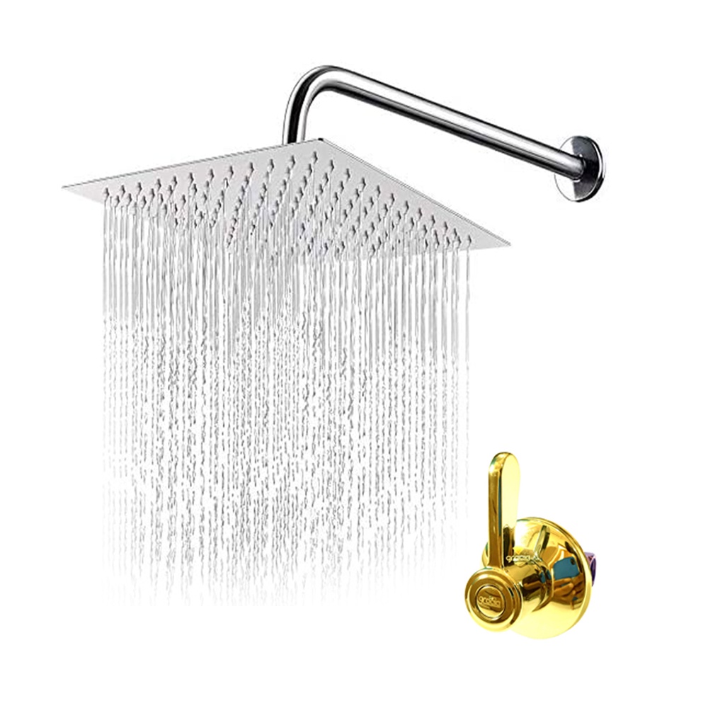 Paket Murah Shower Tanam Stainless 8 Inch + Kran Tanam Black Dan Gold