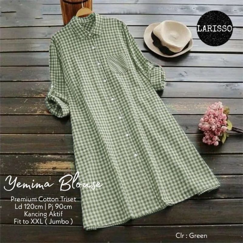 Yemima Blouse Super jumbo bahan katun motif kotak-kotak