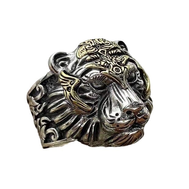 Cincin Model Kepala Harimau Terbuka Gaya Retro Untuk Pria