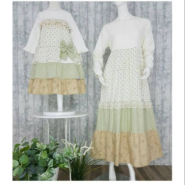 Gamis couple/gamis kembar ibu bayi dan anak warna putih dan hijau Edelweisa 01 by alilac