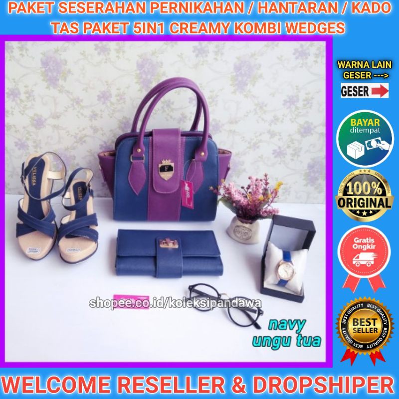 TAS WANITA JAM TANGAN DOMPET KACAMATA SENDAL WEDGES SANDAL WEDGES WANITA PAKET SESERAHAN PERNIKAHAN
