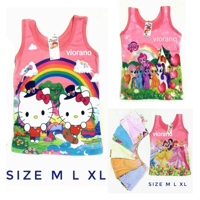 Kaos Singlet Anak Motif Karakter 3D Size M L XL / Tanktop Tali Lebar Anak Cewek