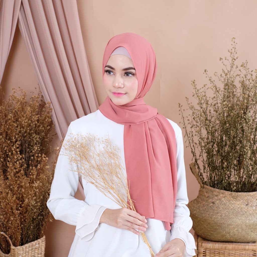 Jilbab Pashmina Diamond Crepe / Krudung Hijab Pasmina Sabyan Jahit Tepi Premium Jumbo 180x75 Part 1-DUSTY PINK