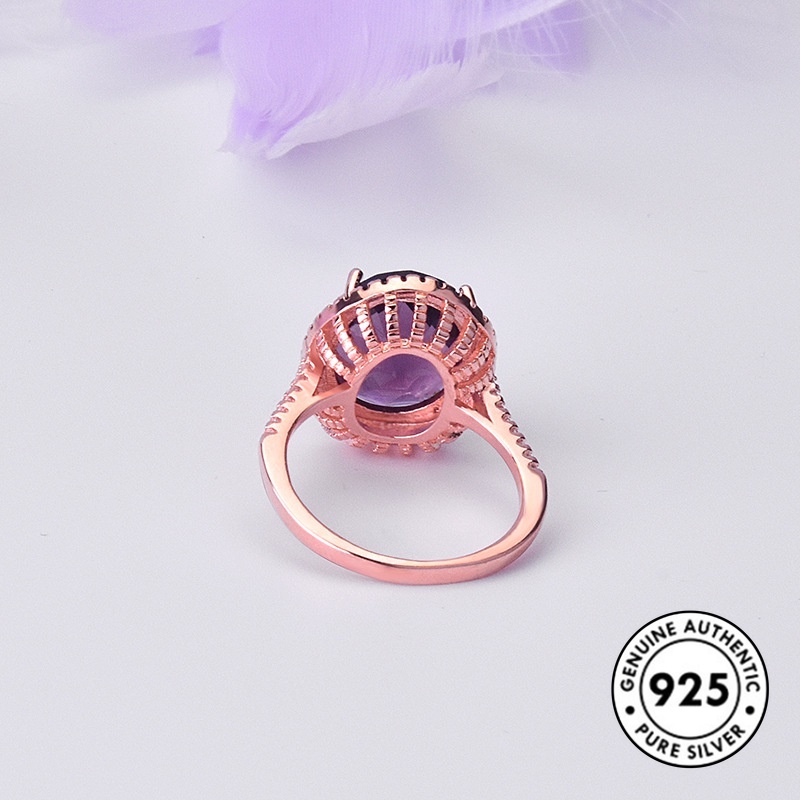 Cincin Kepribadian Bahan S925 Silver Rose Gold Amethyst