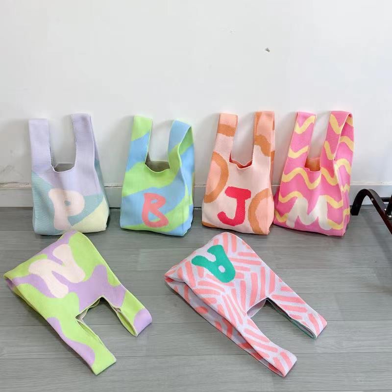 TAS WANITA 3148 - Tas BUFFOLLOW Vacay Tote Bag Alphabet Edition - Tas BUFOLLOW BUFFOLOW BAG VIRAL THAILAND - BENE Korean Knitted Checkered Tote Bag / Tas Rajut Korea - E1