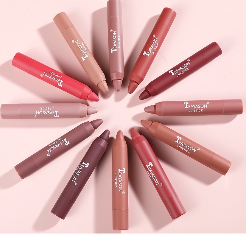 TEAYASON LIPSTICK CRAYON LIPSTIK KRAYON LIPSTICK PEN NATURAL MATTE WATERPROOF 12 WARNA