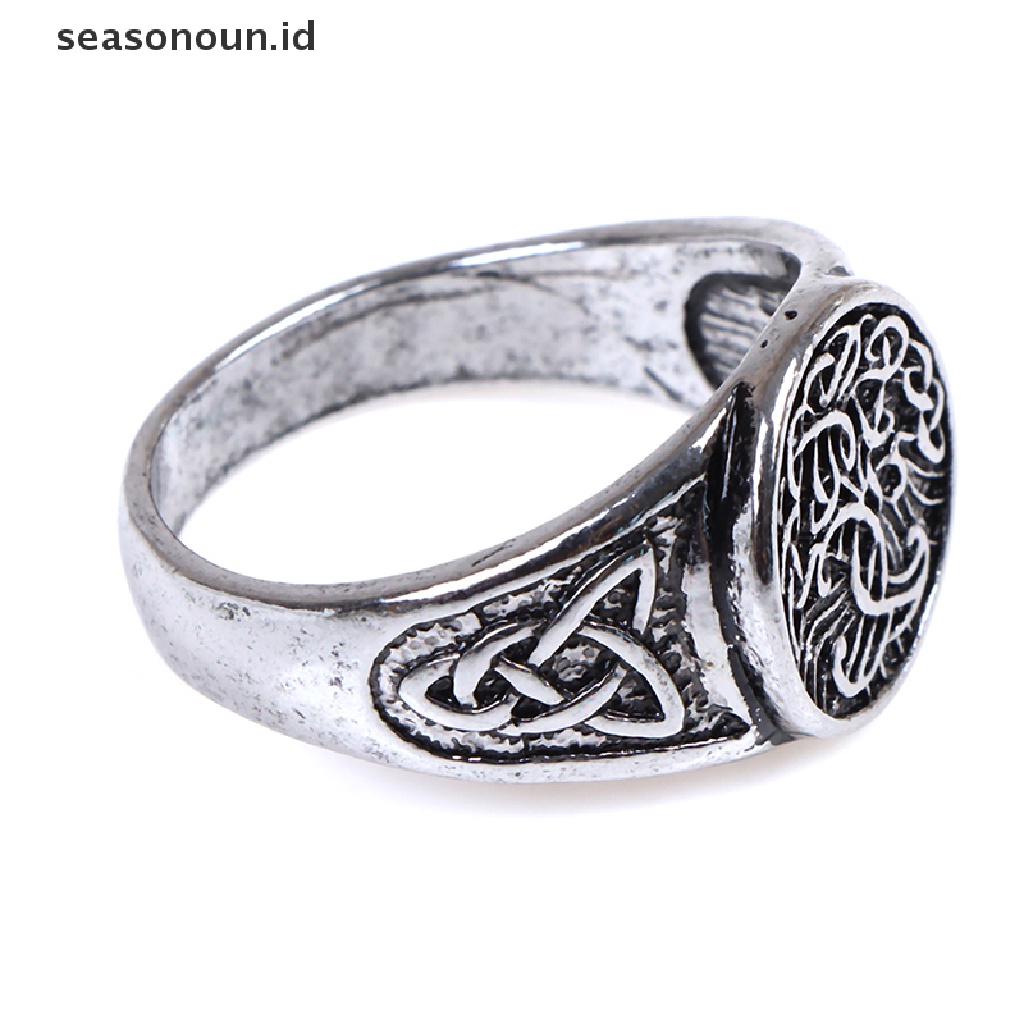 Cincin Desain Pohon Kehidupan Celtics Knotwork Bahan Stainless Steel Untuk Pria