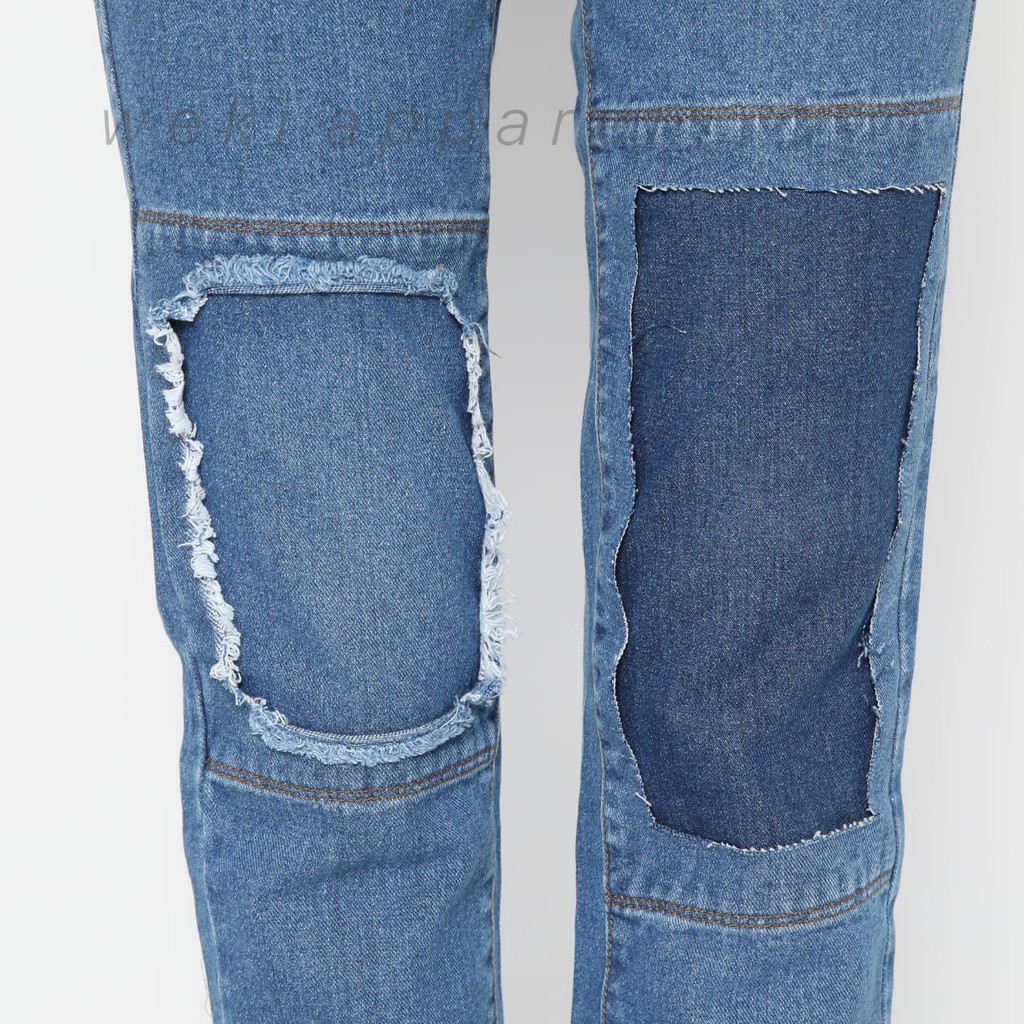 Weki - Boyfriend Jeans Patchwork Unfinished