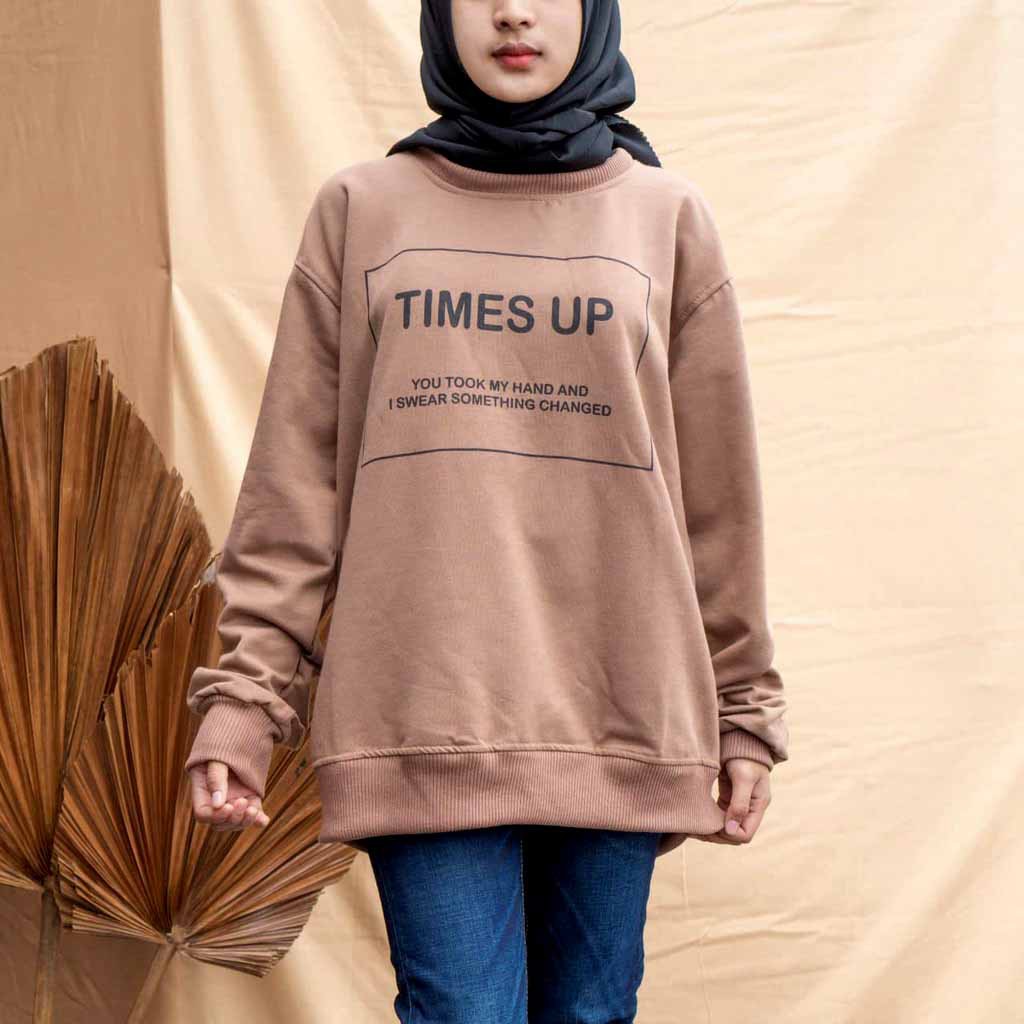 FenishaStore Sweater Crewneck Basic Wanita TIMES UP Bisa Bayar Ditempat COD