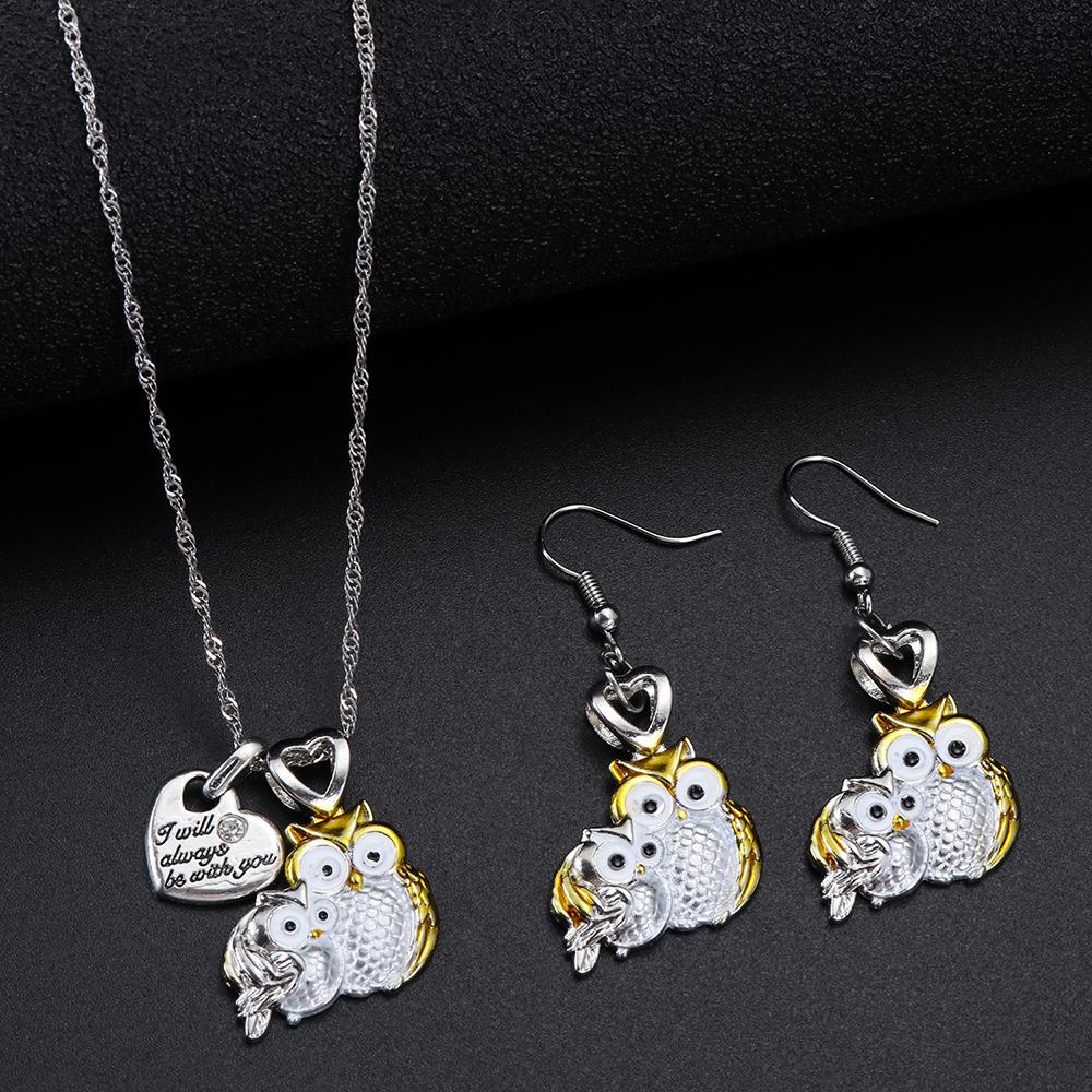 PREVA Owl Necklace Cute Two-Color Lettering Love I Will Always Be with You Owl Earring