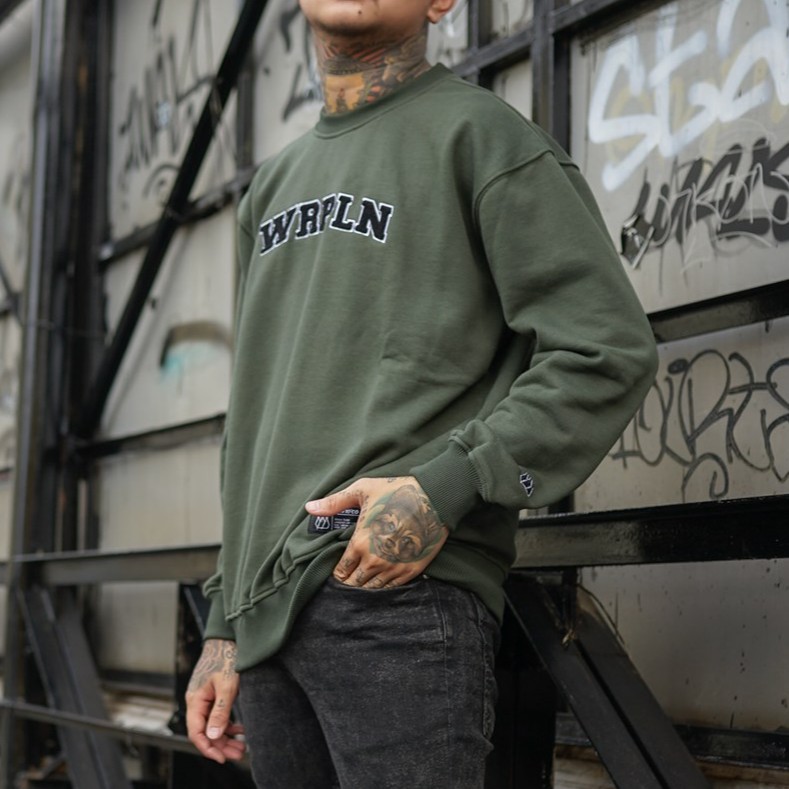 Warplane Crewneck Olive Embroidery/Atasan Pria/ Sweater Wrpln Dewasa /Sweatshirt