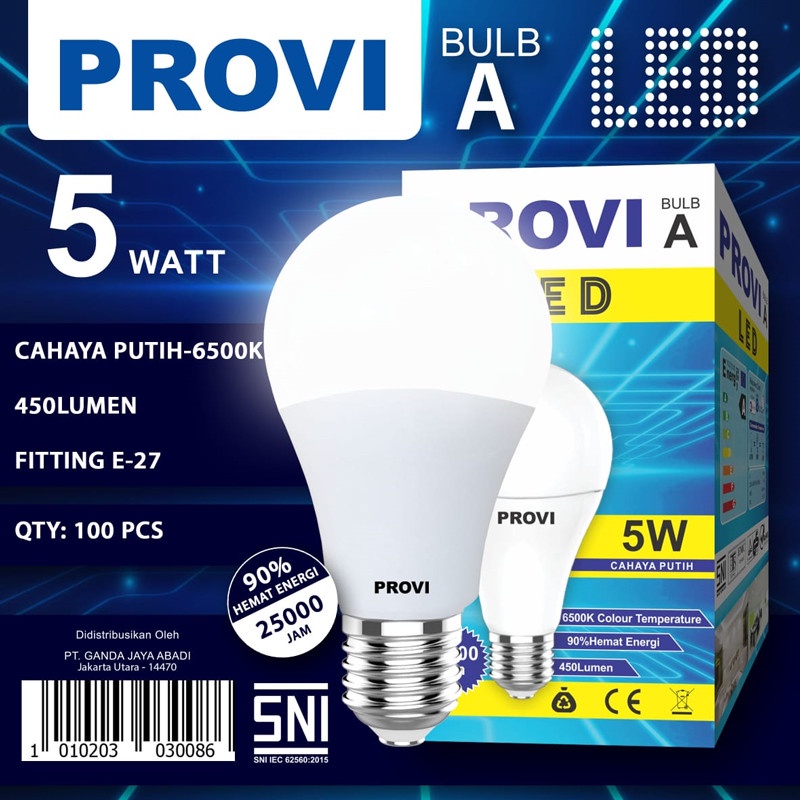 BOHLAM BOLA LAMPU LED PROVI 5W 5WATT GARANSI 1 TAHUN LAMPU LED BULB