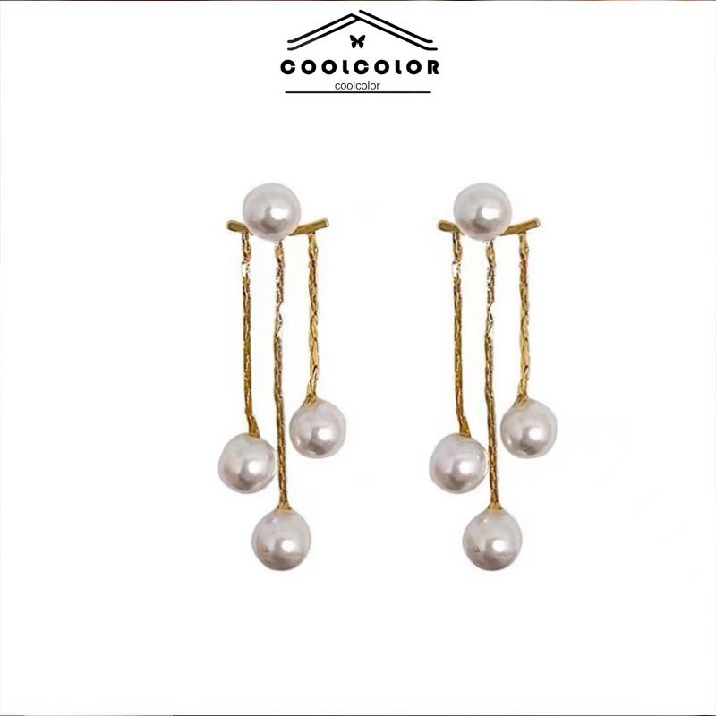 COD Anting Pearl Back Hanging Silver Needle Earrings Temperamen All-Match Anting Wanita Halus- cl