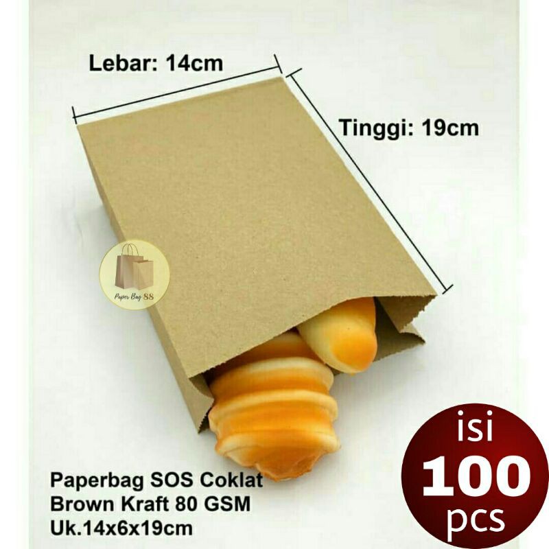 

Paperbag SOS Kantong Kertas Coklat M 14x6x19 cm (isi 100 pcs)