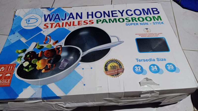 Pamosroom Wajan Kuali Honeycomb Stainless 32cm Anti Lengket Induksi Hybrid Non Stick Pfoa Free
