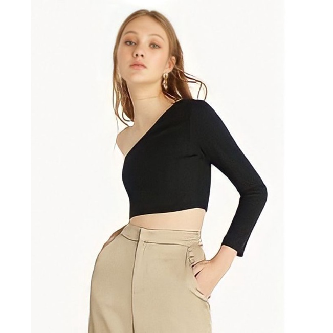 Pomelo one shoulder ribbed crop top