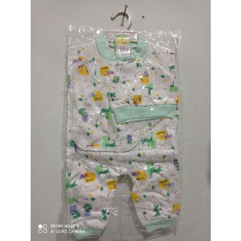 3 in 1 JUMPER Setelan Bayi Baru Lahir Lengkap Slabber dan Topi Kupluk Bahan Katun Lembut