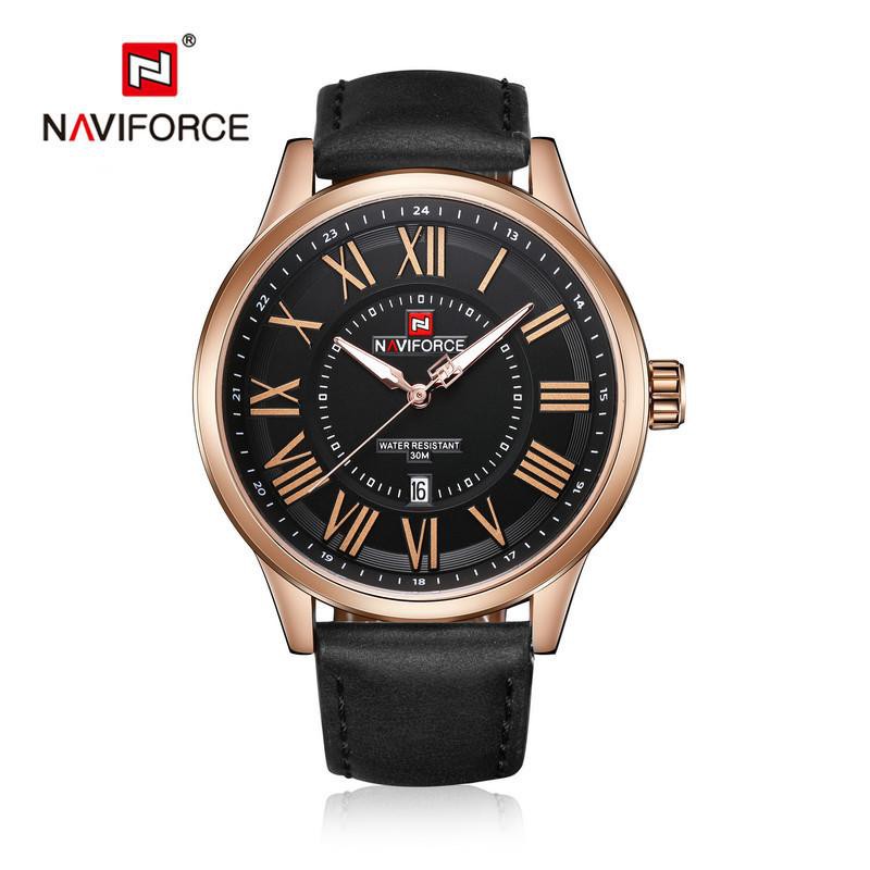 Jam Tangan Kasual Naviforce 9126 Pria Analog Kulit Asli Original Terbaru