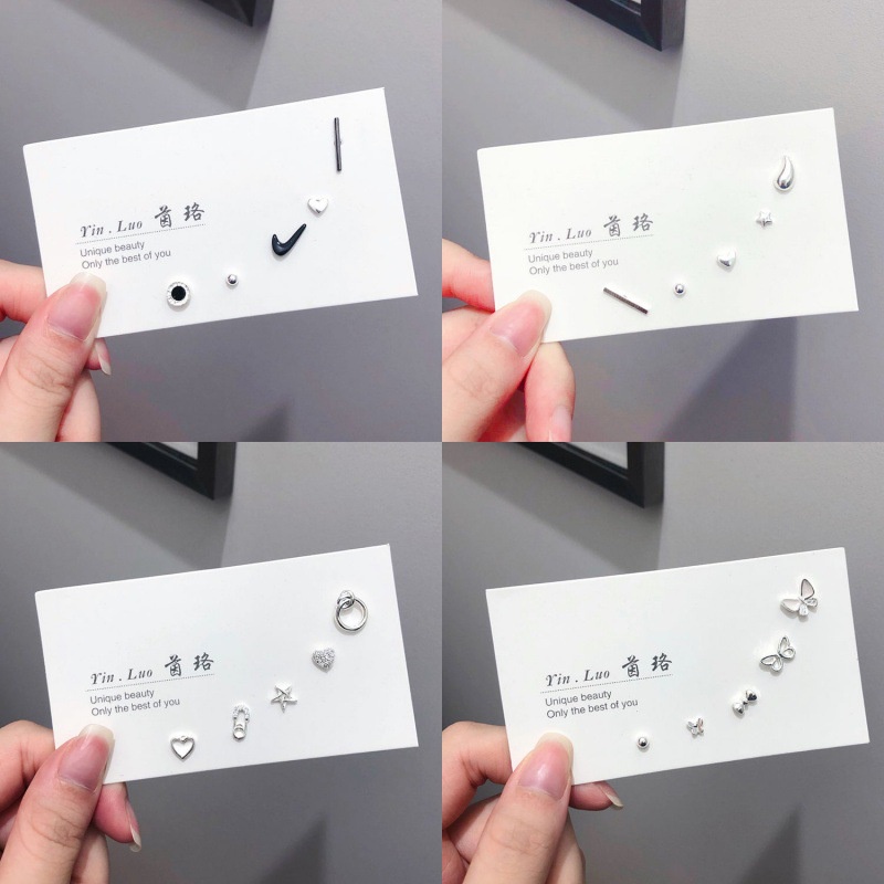 5pcs / Set Anting Stud Bentuk Hati Kupu-Kupu Bahan S925 Gaya Korea Untuk Wanita