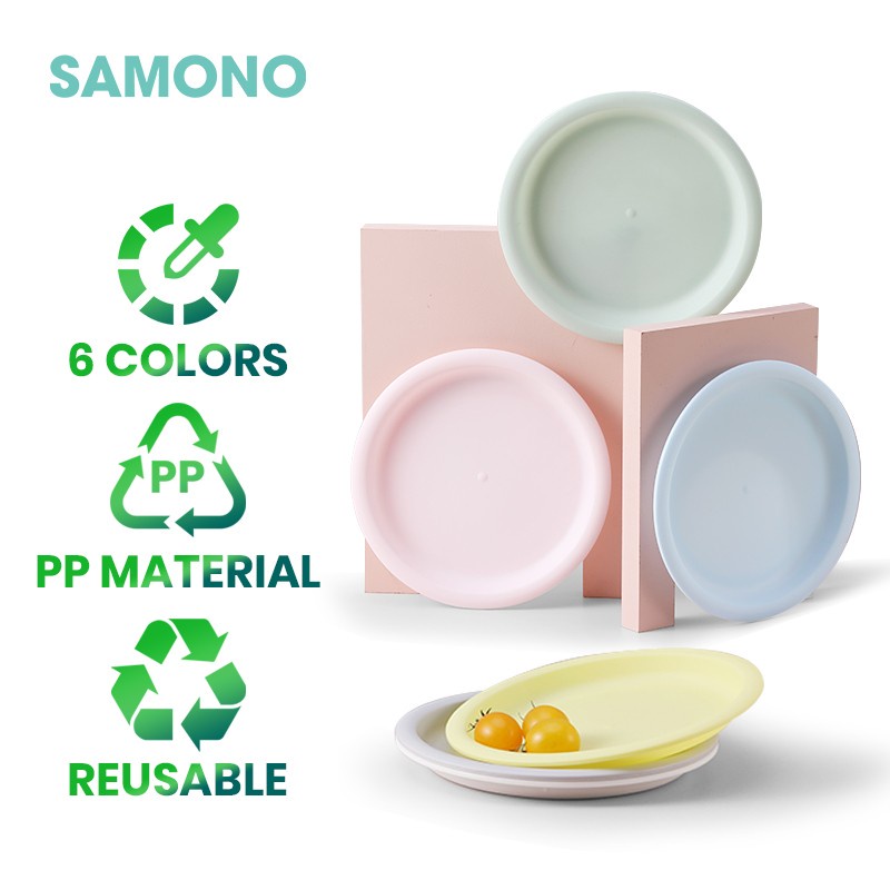 6Pcs Piring Makan Bulat Set Warna Warni BPA Free Reusable Samono High Quality Murah