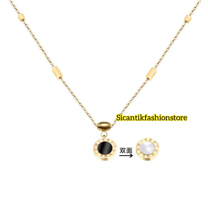 Kalung Wanita Rose Gold Titanium Liontin Angka Romawi Bolak balik Terbaru Terlaris Anti Karat selamanya Kalung Titanium Wanita Kekinian Mewah Kalung Wanita Korea Liontin Angka Romawi