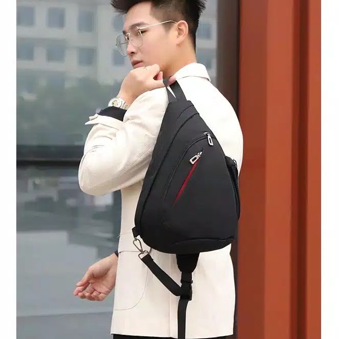 Tas Selempang Pria  - LT04 Bag Hitam dan Abu Premium