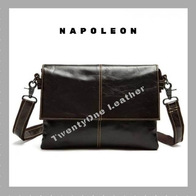 Tas Pria Tas Kerja Cowok Tas Kuliah Tas Selempang Kulit Sapi Asli Original NAPOLEON