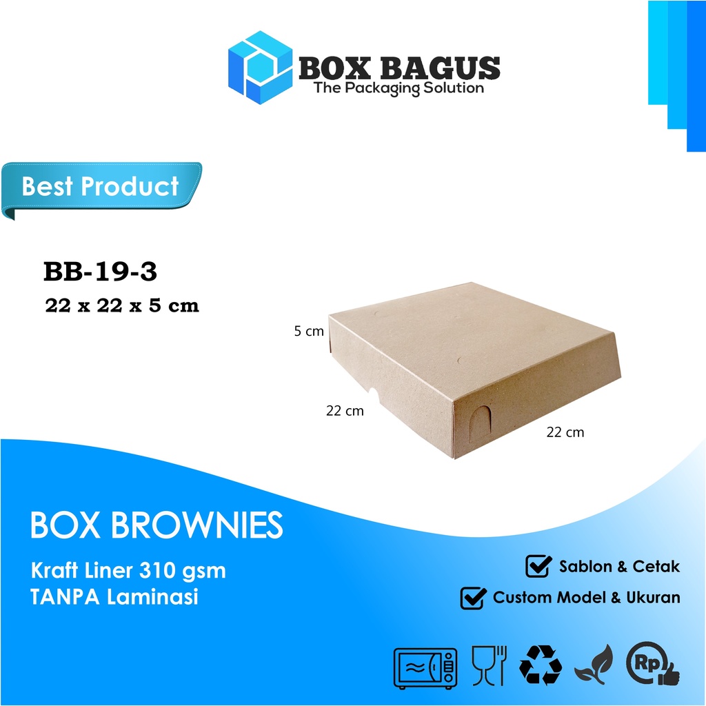 BOX DUS 22x22x5 KRAFT 310 GSM - KOTAK HAMPERS KUE BROWNIES ROTI PIZZA