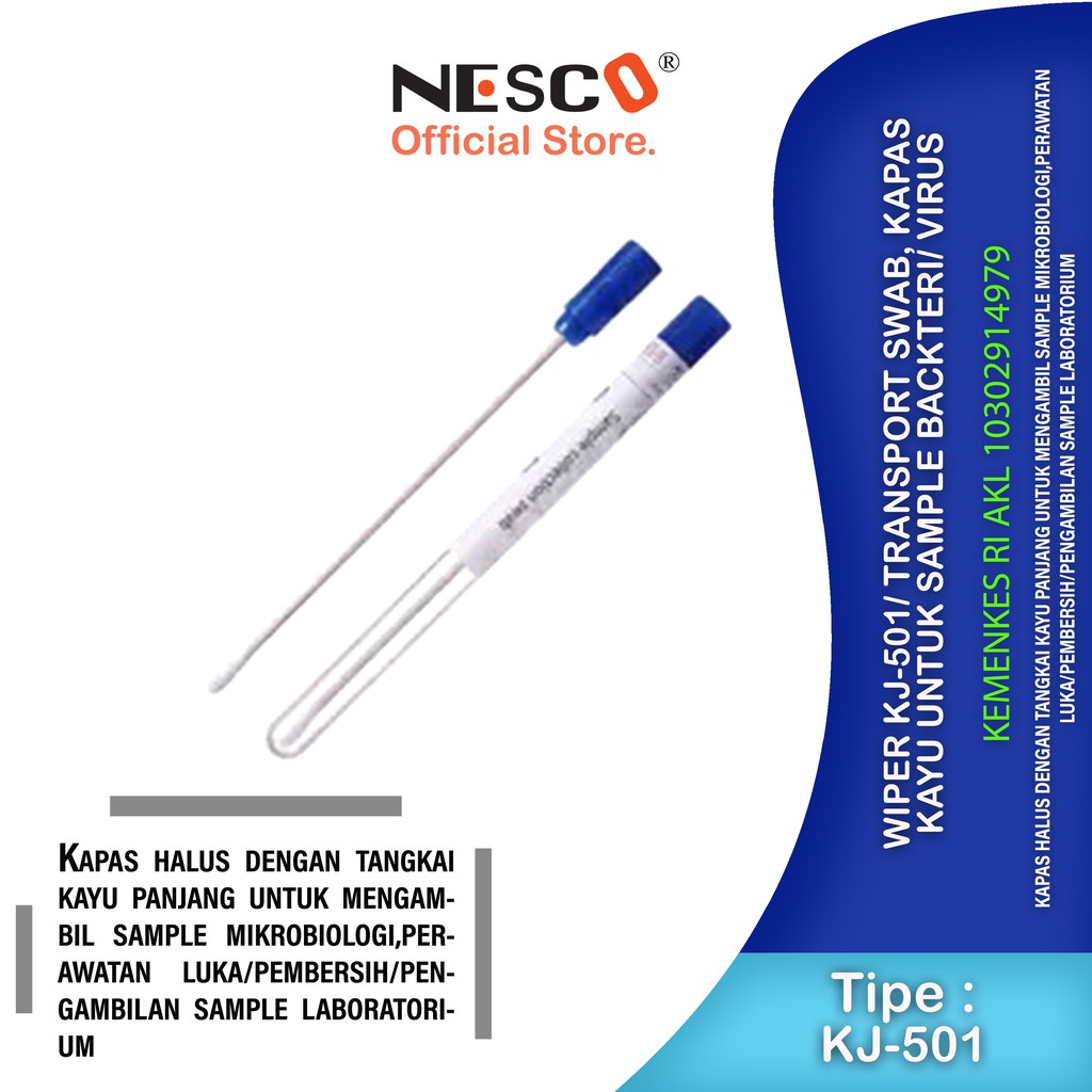 Wiper KJ-501/ Transport Swab, Kapas Kayu untuk Sample Backteri/ virus