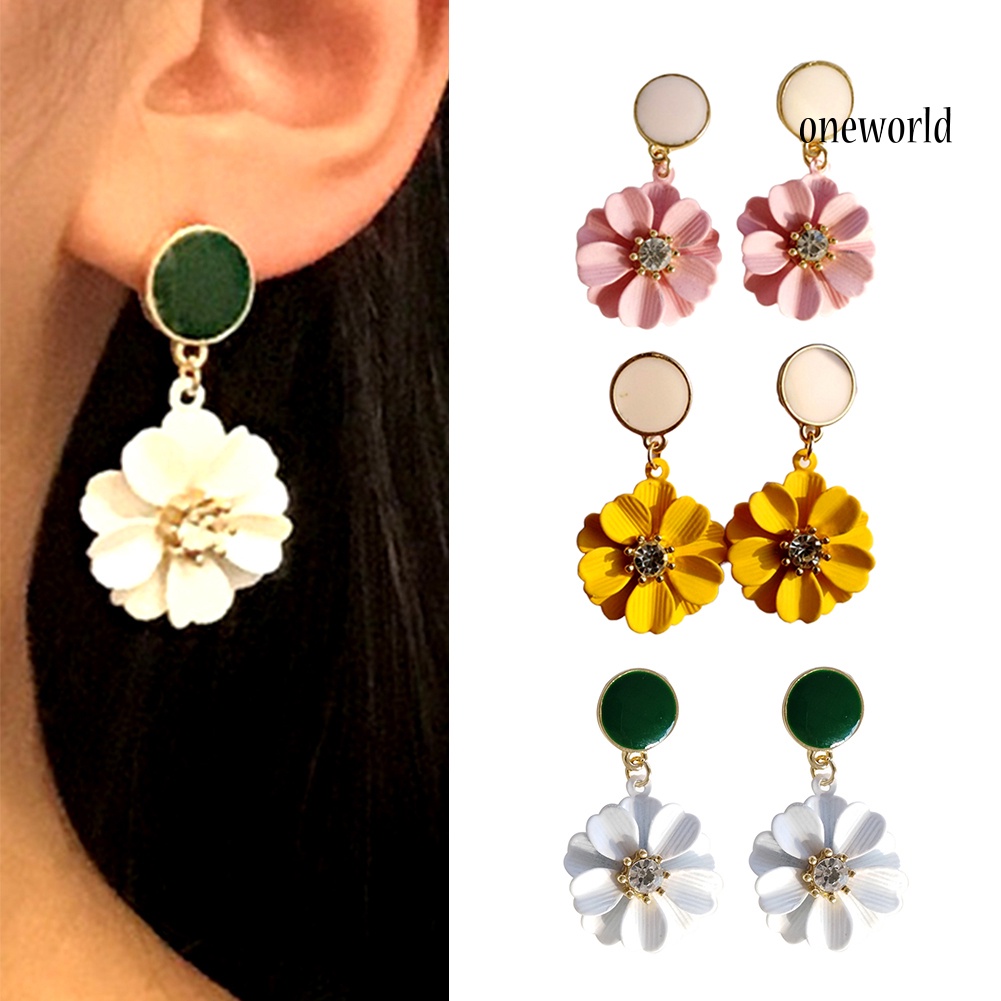 OW# Fashion Women Rhinestone Flower Dangle Ear Drop Earrings Party Jewelry Gift