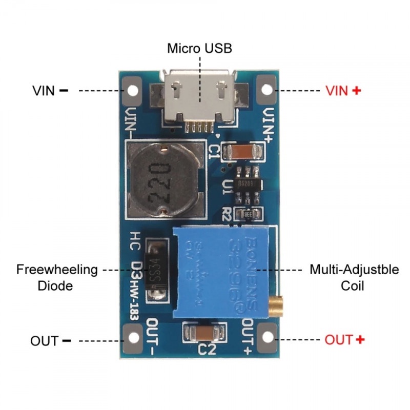 DC Step Up Converter 2A Module MT3608 Input Micro USB