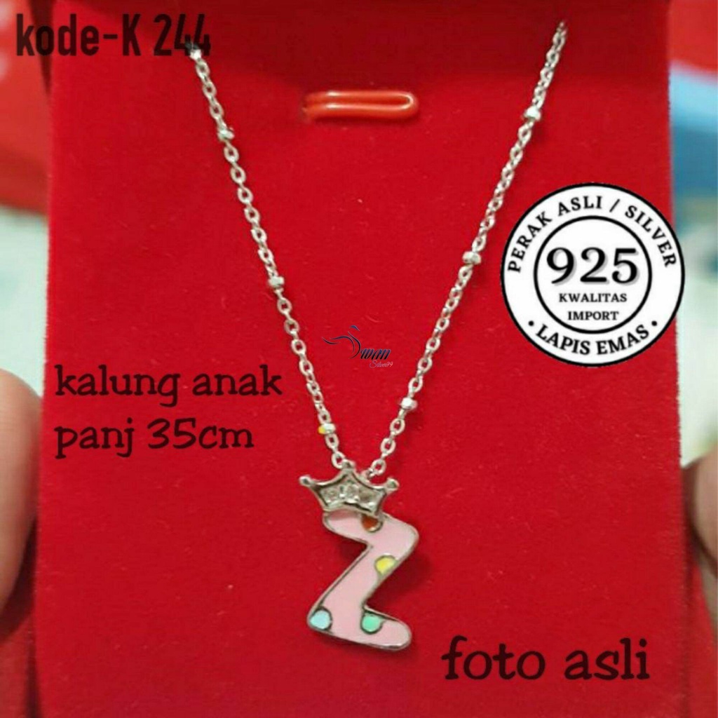 kalung liontin Z Anak Perak asli 925 / Silver 925 Lapis Emas putih ANTI KARAT KWALITAS IMPORT /RANTA