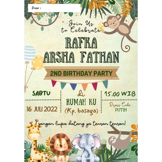 1 Pak 8pcs | Undangan Ulang tahun ultah anak tema Animal Wild zoo