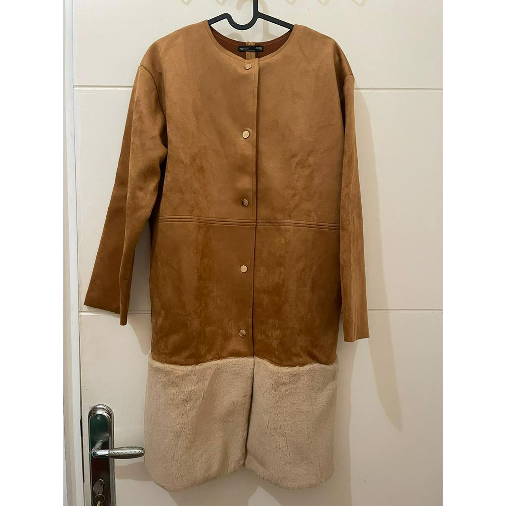 PRELOVED ZARA LONG COAT BROWN / MANTEL BULU COKLAT WANITA