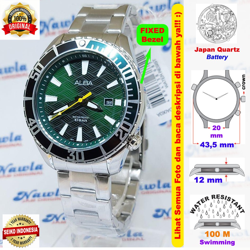 Alba Quartz AG8K29X1 Samurai Green Dial - Jam Tangan Pria AG8K29