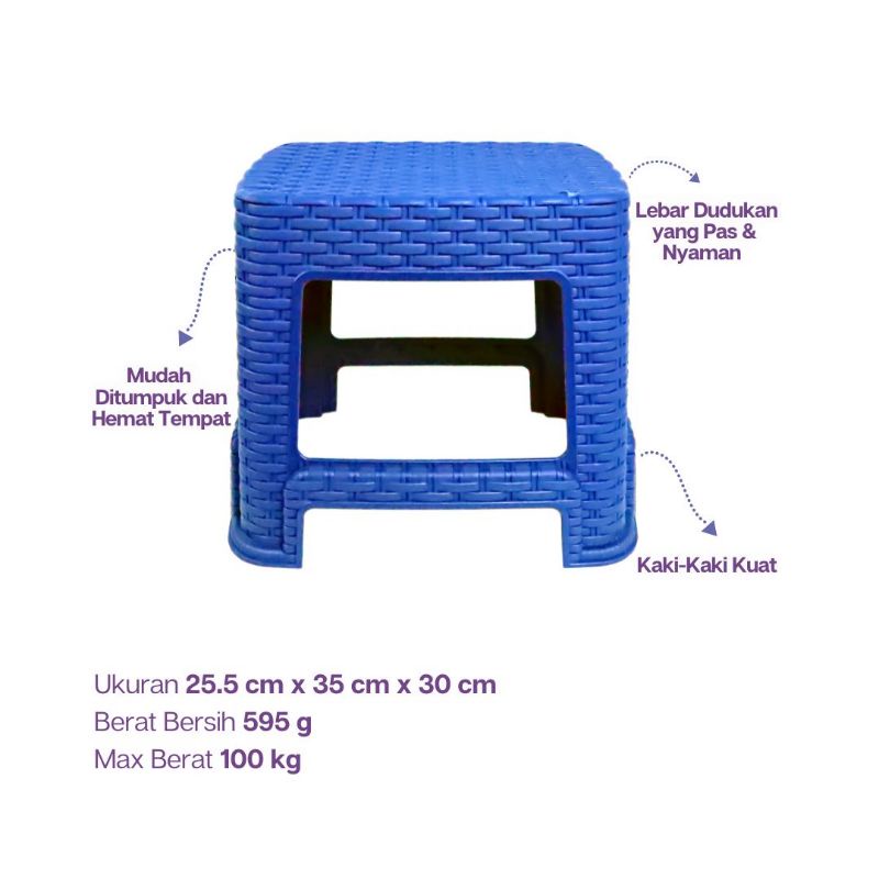 Twinpan - Bangku Baso / Kursi Pendek Plastik Motif Rotan Anyaman TWINPAN