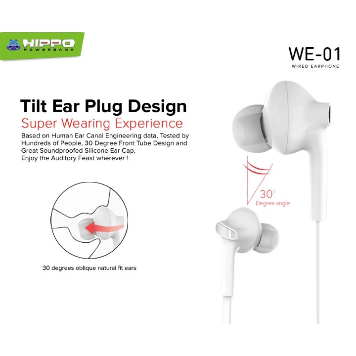 Hippo Earphone WE-01 Super Bass Jack 3.5mm Wired Handsfree Android Original Earbuds Headset