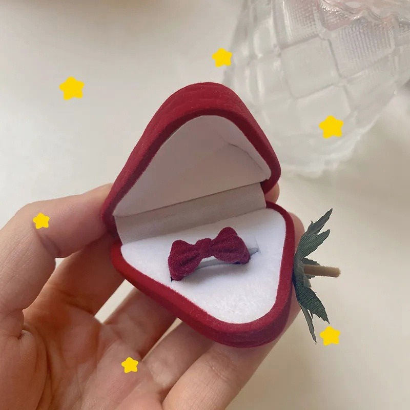 Set Kotak Cincin Kristal Strawberry Warna-Warni Untuk Wanita