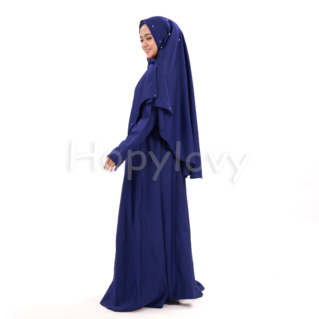 HOPYLOVY - Gamis Wanita Modern Rosma Syari + Bergo Tabur Mutiara