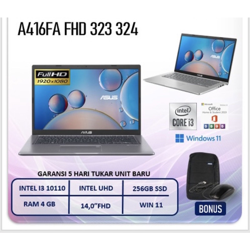 ASUS LAPTOP A416FA-FHD323/324 CORE I3/ RAM 4 GB/ 256 SSD GARANSI RESMI