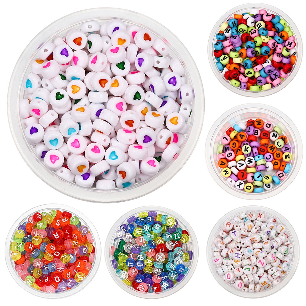 120pcs / Lot Manik-Manik Bulat Motif Huruf Bahan Akrilik Ukuran 7x4mm / 1.5mm Untuk Membuat Perhiasan Diy