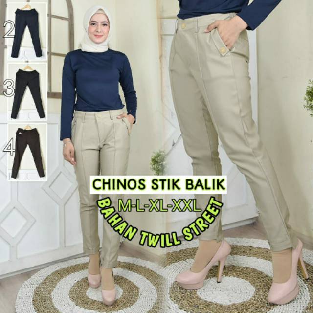 Celana chinos wanita stick balik