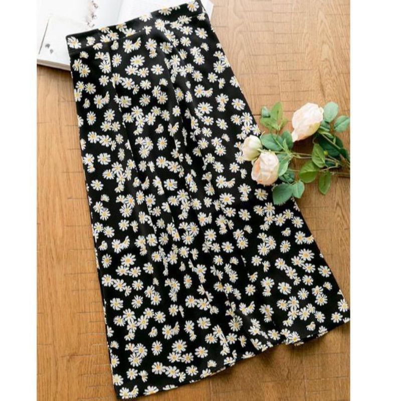 ROK MIDI SEOYOON SKIRT MOTIF BUNGA BUNGA - BAHAN TWISCONE