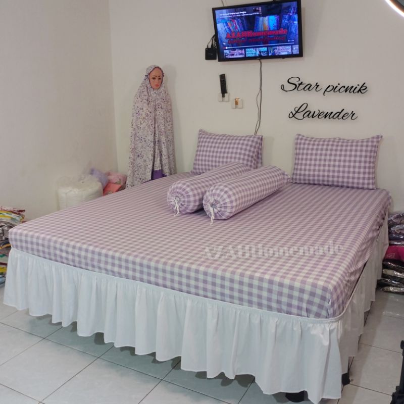Sprei Set Homemade Motif Star Picnik Kotak Ungu