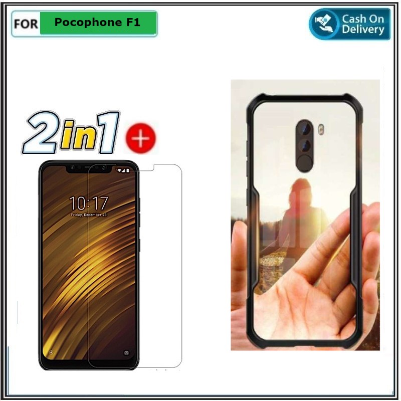 PAKET 2in 1 Case Xiaomi Pocophone F1 - Armor Fusion Shockproof Free Tempered Glass Layar Clear