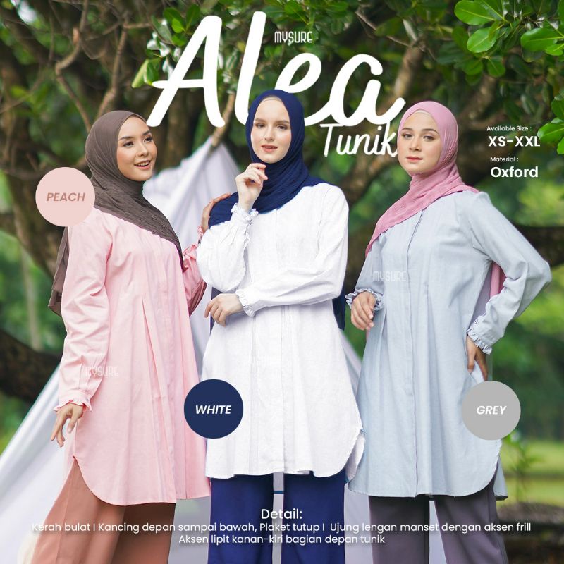 Alea tunik by mysure , atasan wanita, atasan wanita busui, atasan wanita putih, atasan wanita polos,