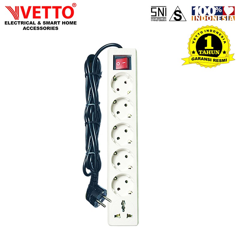 VETTO V8206/1.5M SW + TB Stop kontak - 1.5 Meter SNI